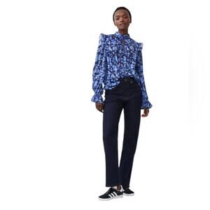 NWOT French Connection Cynthia Floral Keyhole Top in Midnight Blue – Sz 4